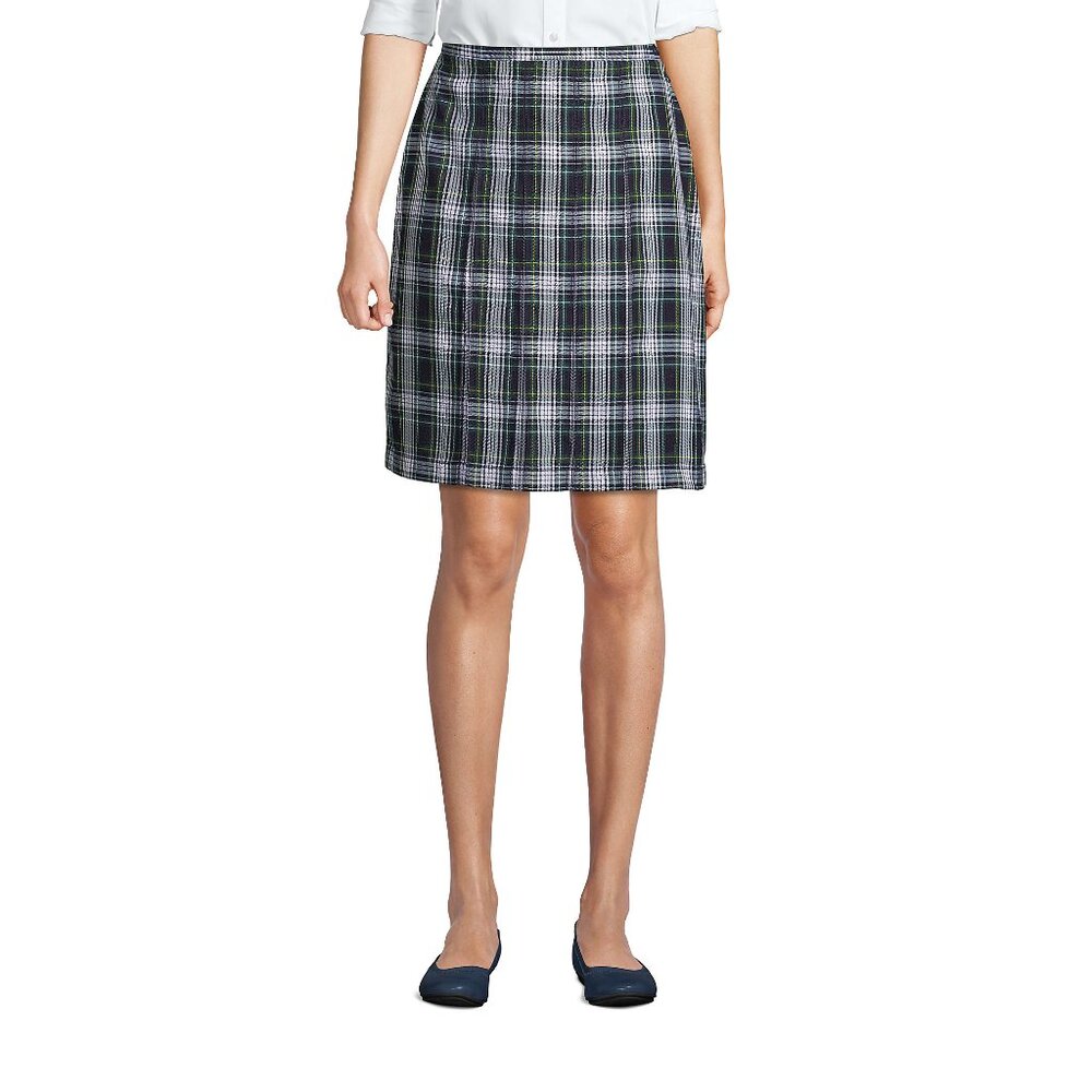 Lands' End Women's Plaid Box Pleat Skirt Top of the Knee, NWT